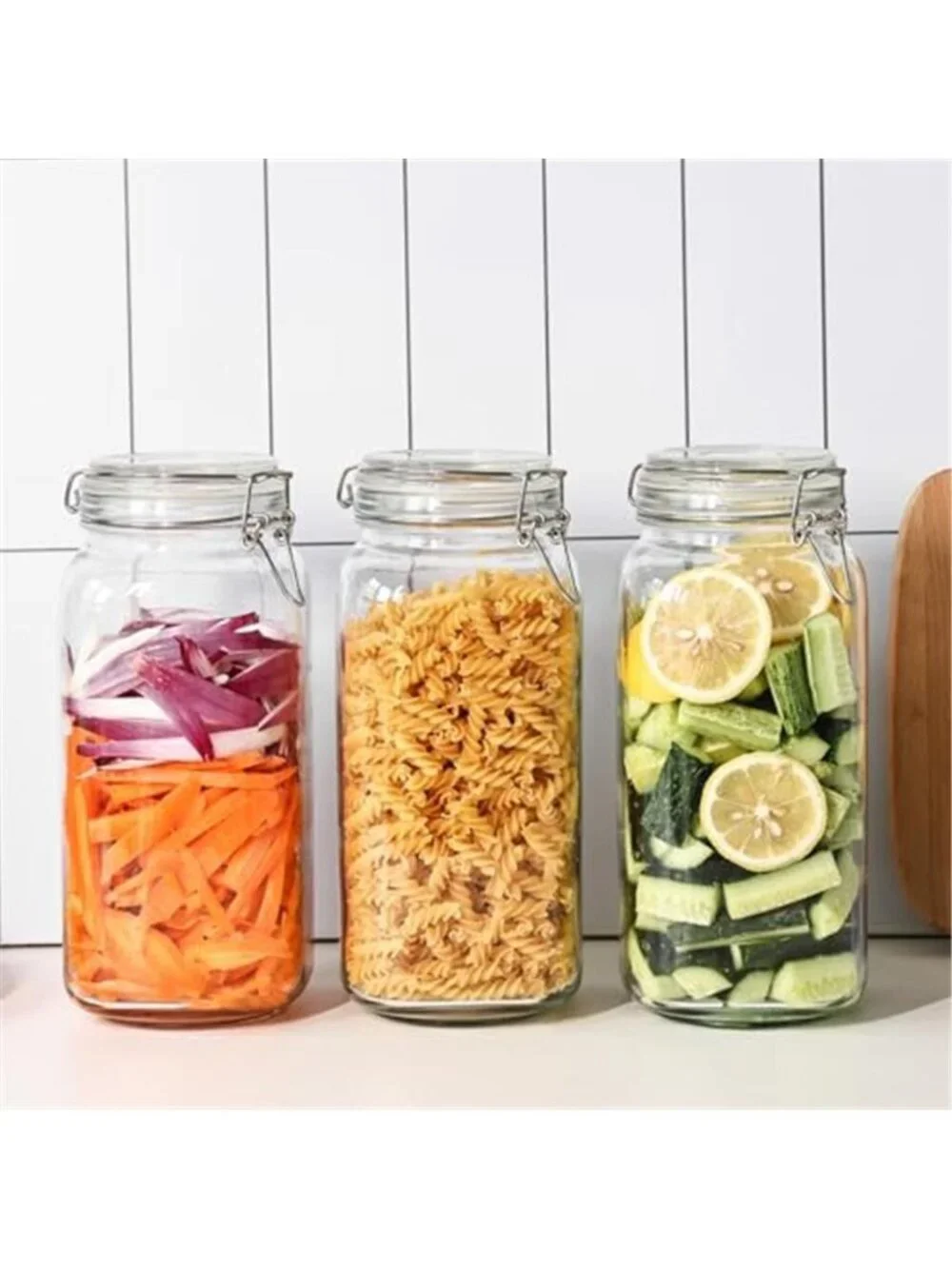 78oz Glass Food Storage Jars with Airtight Clamp Lids, 3 Pack Wide Mouth Large